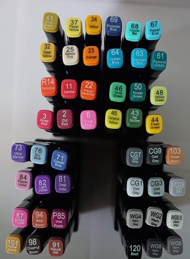KNAFS Imported Colours Dual Touch Twin Markers Pen One Side and Flat Nib On Other End For Art Comic Designing Pen - Set Of (48) - B